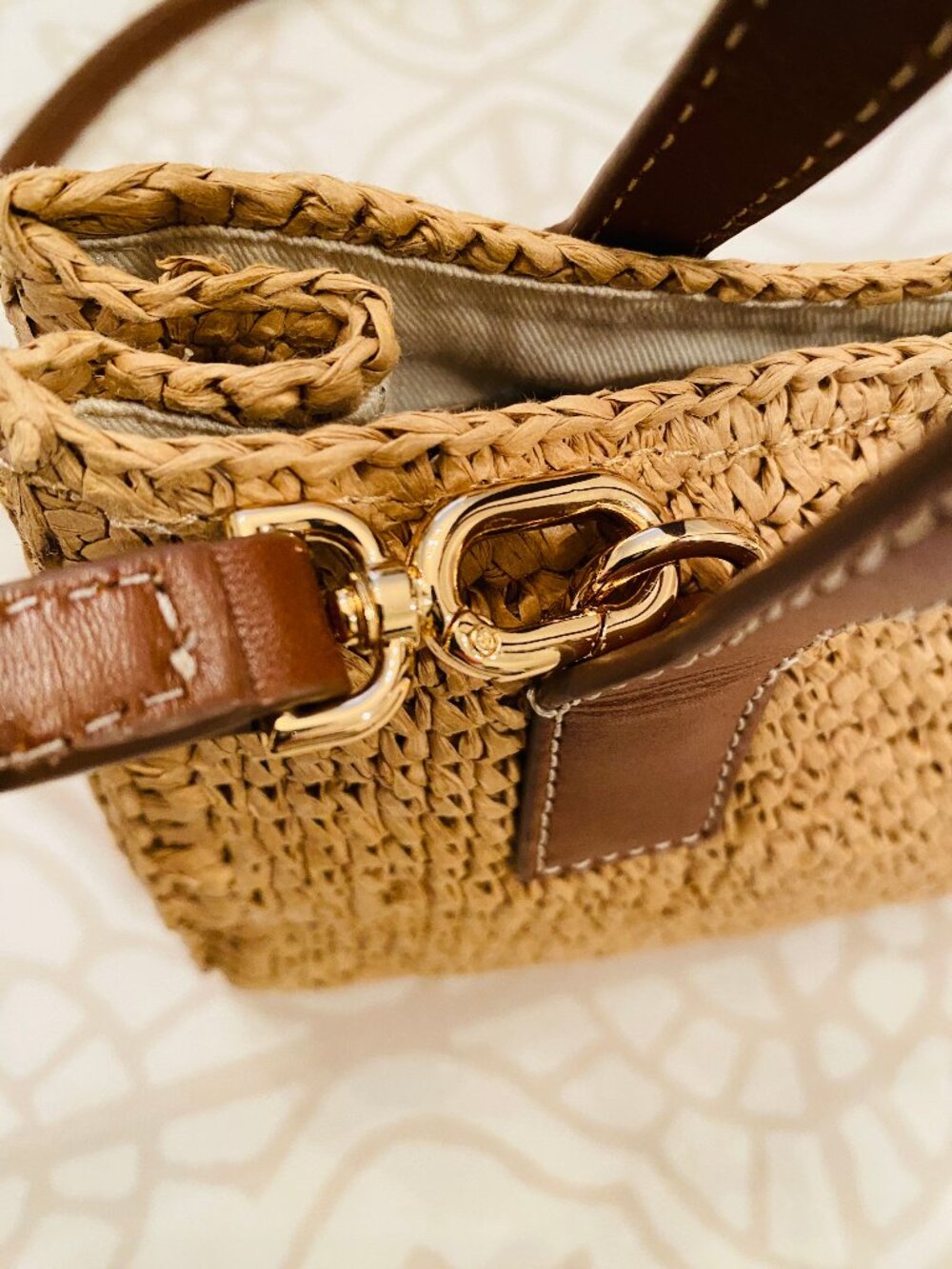 NWT J. Crew Palma Raffia Top-Handle Crossbody Bag Handknotted in Straw & Leather - Picture 5 of 16